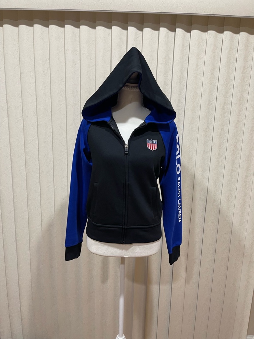 Ralph Lauren Black Hooded Zip Jacket with Blue Sleeves